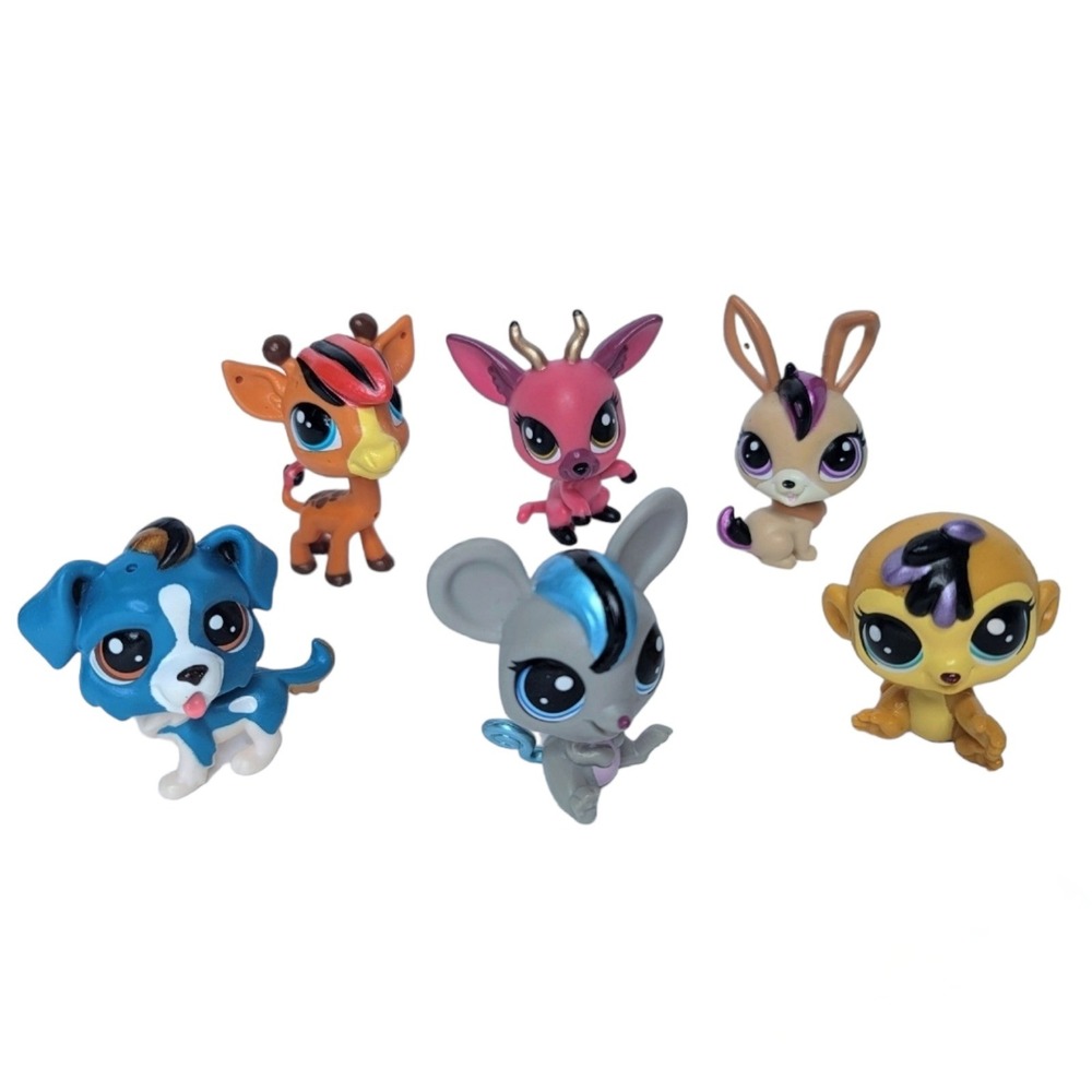 Lot 6 Littlest Pet Shop Mixed Animals Figures Dog Rabbit Giraffe Mouse LPS